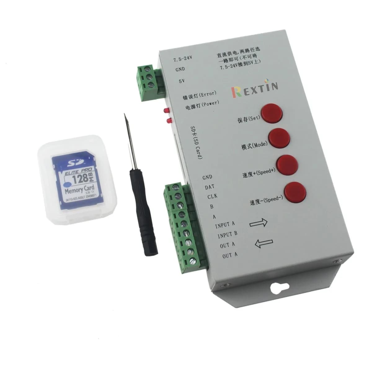 REXTiN T1000S LED RGB Full Color Programmable Pixel Controller with SD Card 144mm x 67mm x 25mm | Supports 512 Pixels
