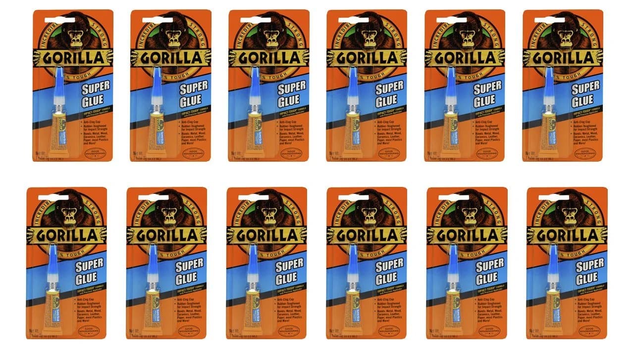 Gorilla Super Glue Gel Tube, 3ml (0.1 Fl Oz) x 5 Pack | Fast-Drying Cyanoacrylate Adhesive for Tough Repairs — Pack of 12