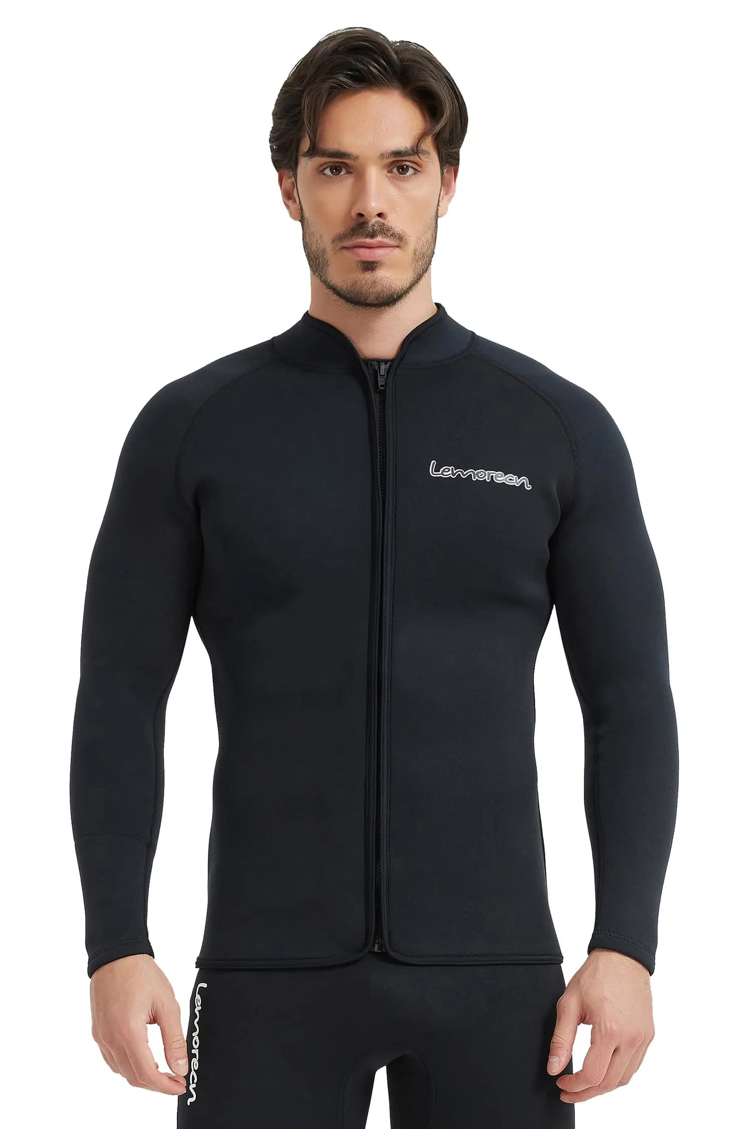 Lemorecn Men's 3mm Neoprene Wetsuit Jacket Long Sleeve with YKK Front Zipper | Thermal Layering for Water Sports — 3mm Black