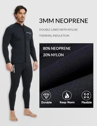 Lemorecn Men's 3mm Neoprene Wetsuit Jacket Long Sleeve with YKK Front Zipper | Thermal Layering for Water Sports thumbnail 2