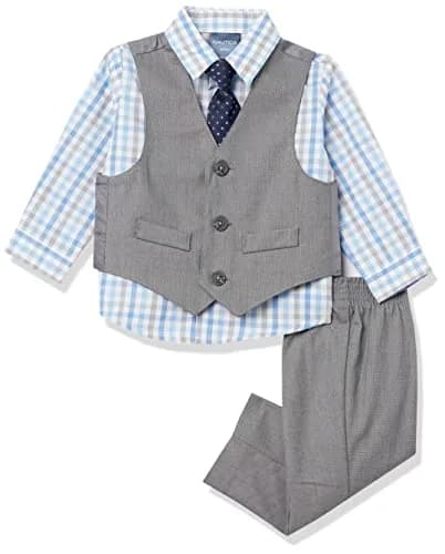 Nautica Dressy Vest Set, Light Grey/Blue Check | 24M, Cotton Blend, Formal Baby Suit thumbnail 1