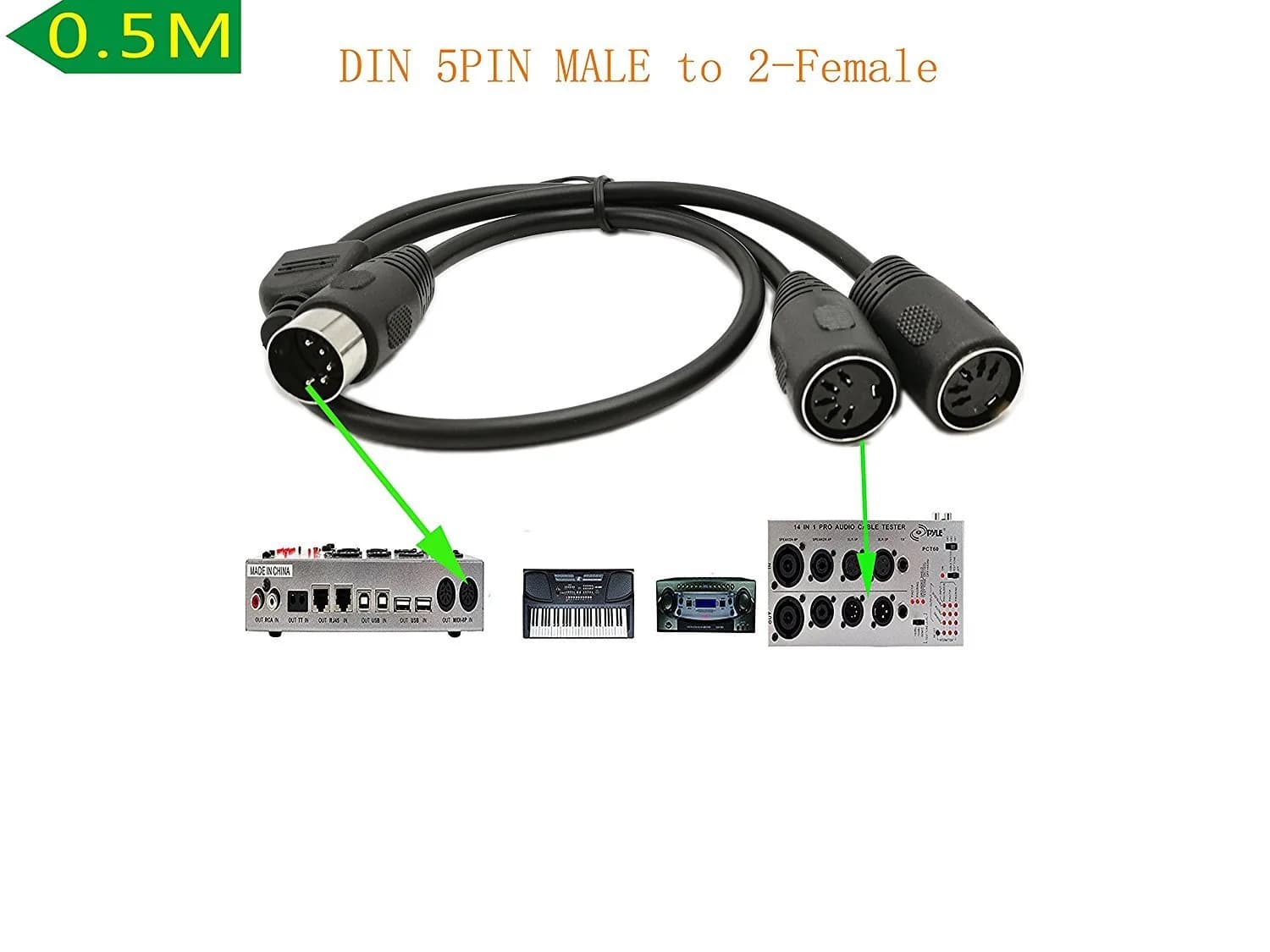 SinLoon 5-Pin DIN Splitter Y Cable 0.5m (1.5ft) | MIDI Male to 2x Female Extension Audio Cable - view 2