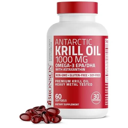 Bronson Antarctic Krill Oil 1000 mg with Omega-3s, 60 Softgels | Pure Antarctic Krill Oil with EPA, DHA & Astaxanthin thumbnail 1