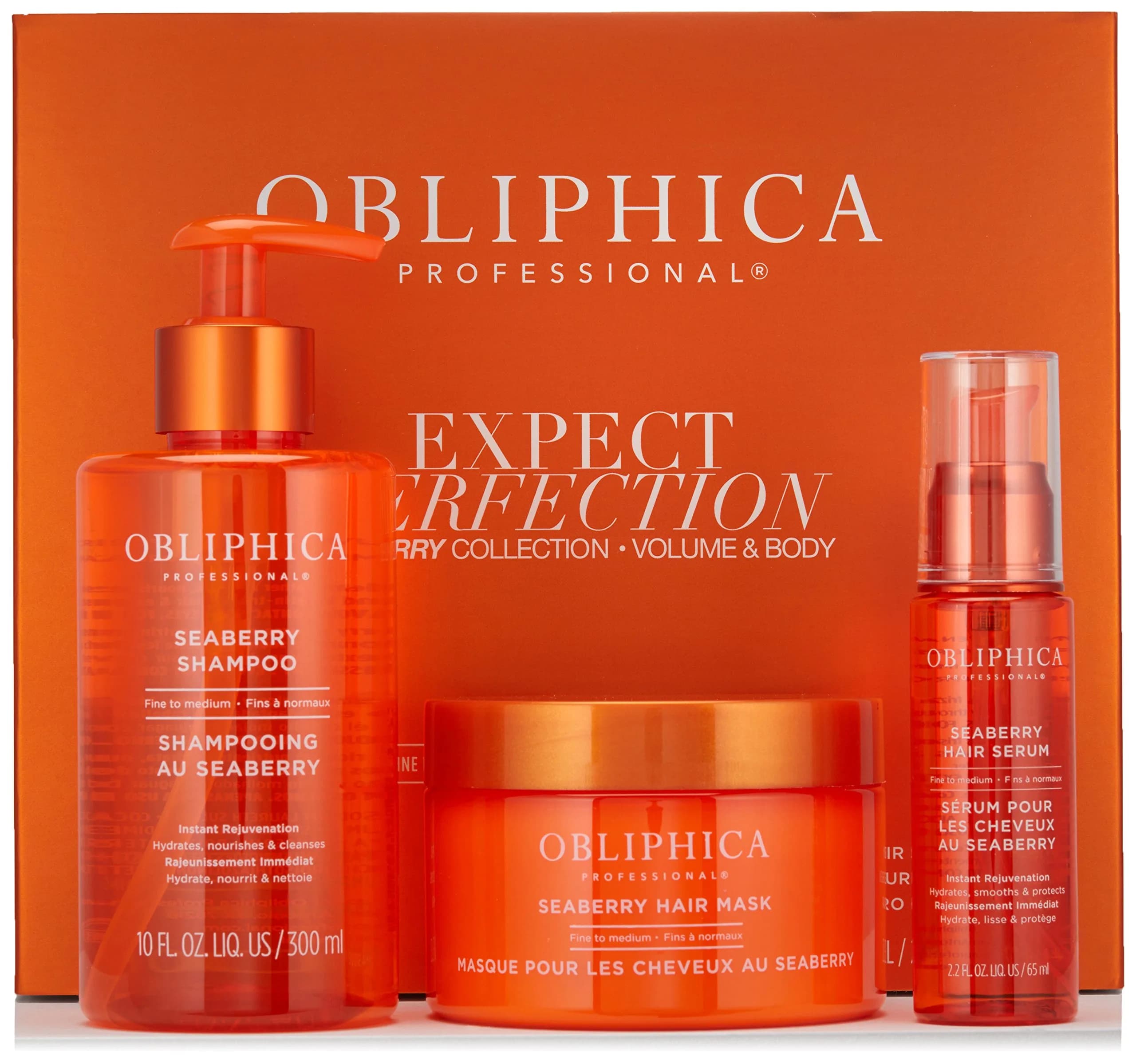 Obliphica Expect Perfection Volume & Body Seaberry Collection Set – Luxurious Haircare for Fine Hair, 2x8oz, Enriched with Omegas & Vitamins