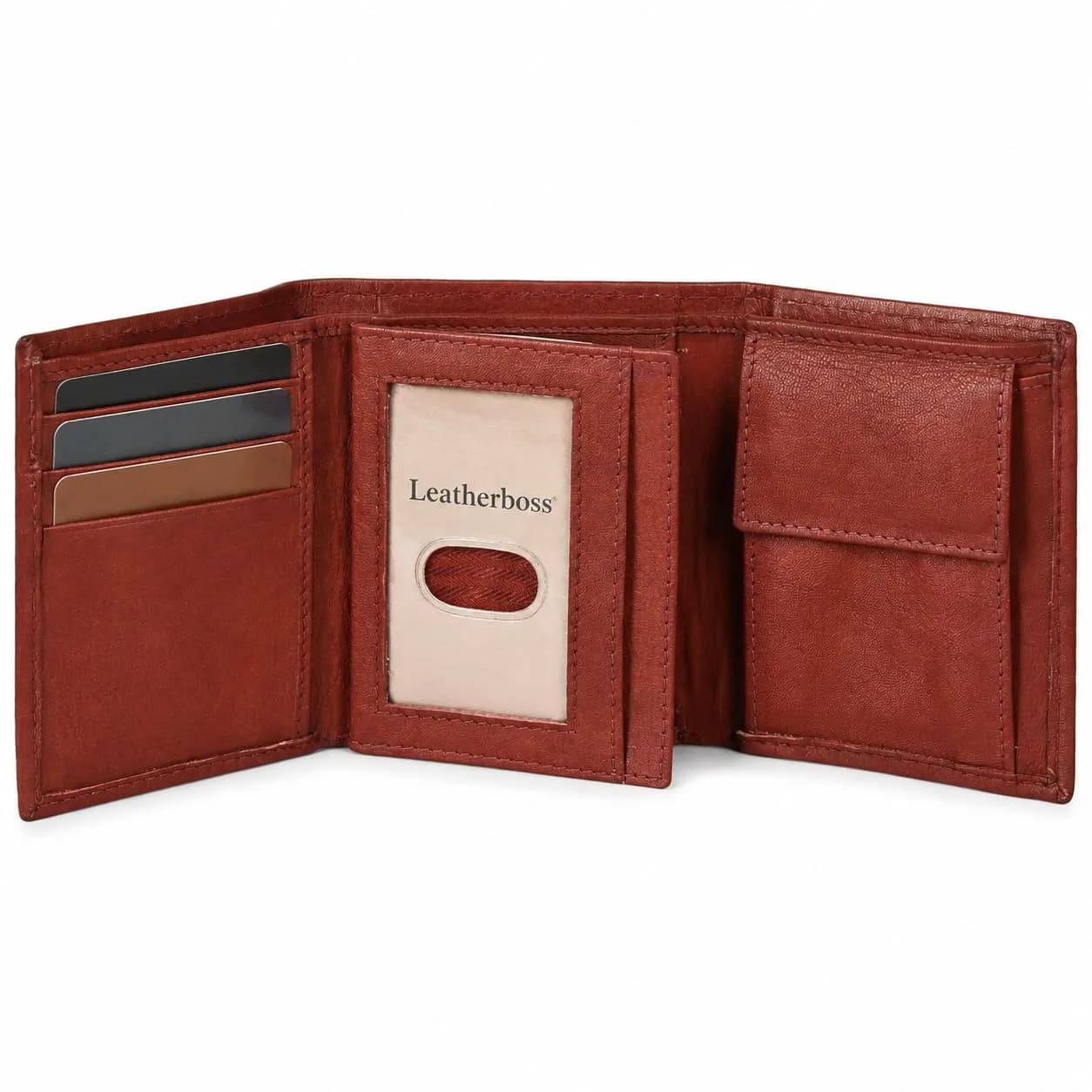 LB LEATHERBOSS Genuine Leather Trifold Wallet for Men & Women | Slim Compact Brown (10.6cm x 8.6cm x 3.5cm) — Brown