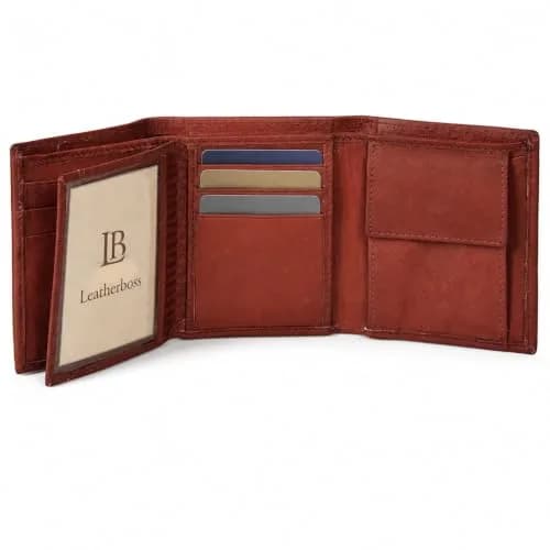 LB LEATHERBOSS Genuine Leather Trifold Wallet for Men & Women | Slim Compact Brown (10.6cm x 8.6cm x 3.5cm) thumbnail 6