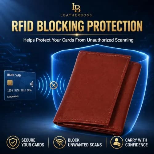 LB LEATHERBOSS Genuine Leather Trifold Wallet for Men & Women | Slim Compact Brown (10.6cm x 8.6cm x 3.5cm) thumbnail 9