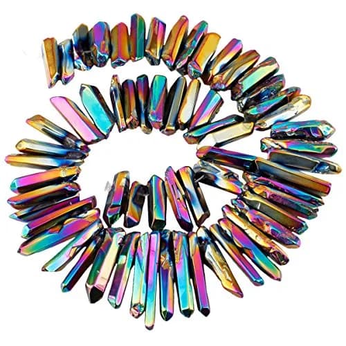 SUNYIK Rainbow Aura Titanium Coated Crystal Points Quartz Polished Sticks 15 inch Strand | Chakra Healing Gem Beads thumbnail 1