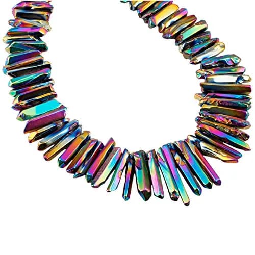 SUNYIK Rainbow Aura Titanium Coated Crystal Points Quartz Polished Sticks 15 inch Strand | Chakra Healing Gem Beads thumbnail 6