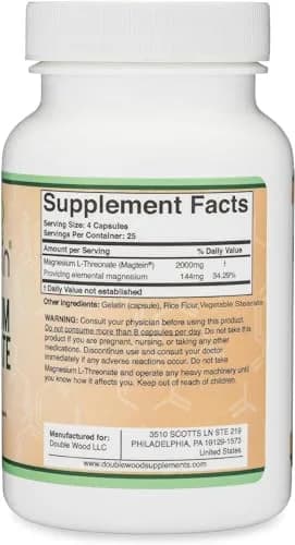 Double Wood Supplements Magnesium L-Threonate Capsules 2,000 mg | High Absorption Brain Support thumbnail 6