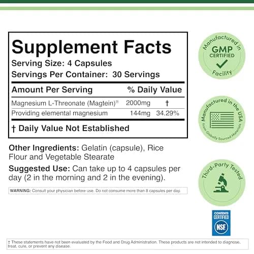 Double Wood Supplements Magnesium L-Threonate Capsules 2,000 mg | High Absorption Brain Support thumbnail 2