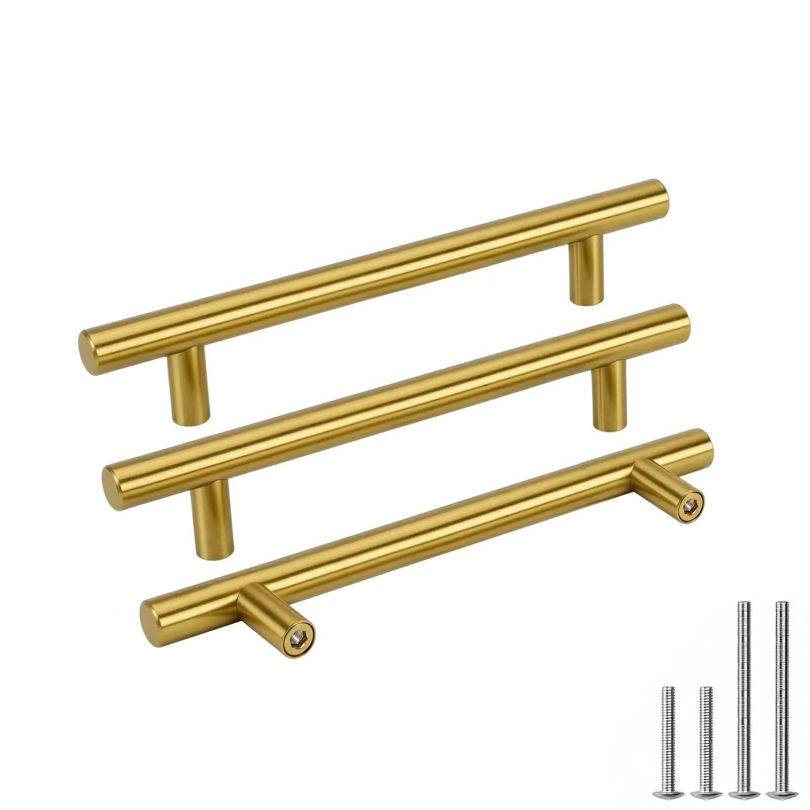 Goldenwarm 10 Pack 5-1/16" Gold Cabinet Handles Brushed Brass Stainless Steel | Durable Kitchen & Bathroom Drawer Pulls
