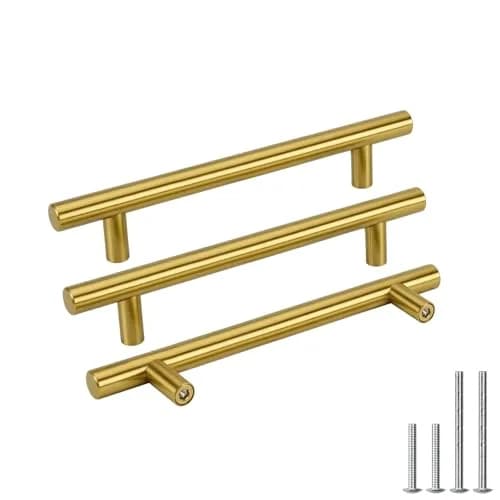 Goldenwarm 10 Pack 5-1/16" Gold Cabinet Handles Brushed Brass Stainless Steel | Durable Kitchen & Bathroom Drawer Pulls thumbnail 1