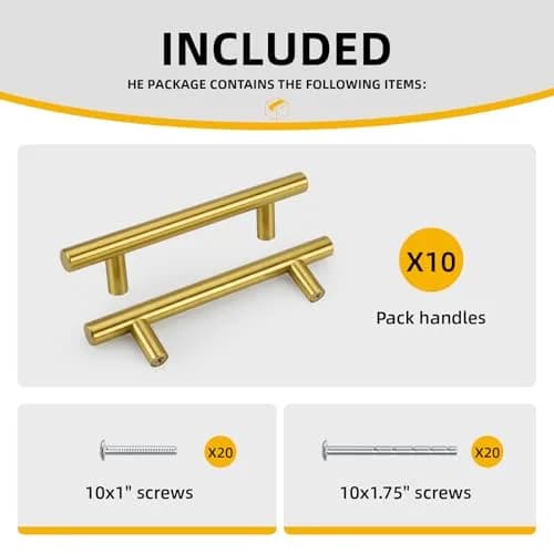 Goldenwarm 10 Pack 5-1/16" Gold Cabinet Handles Brushed Brass Stainless Steel | Durable Kitchen & Bathroom Drawer Pulls thumbnail 8