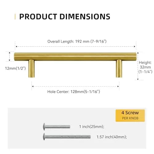Goldenwarm 10 Pack 5-1/16" Gold Cabinet Handles Brushed Brass Stainless Steel | Durable Kitchen & Bathroom Drawer Pulls thumbnail 2