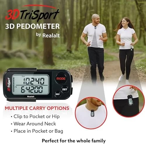 Realalt 3DTriSport Pedometer with Clip & Strap, Accurate Step Counter 7.62 cm (3 in) | Tracks Steps, Distance, Calories, Fat Burned thumbnail 5