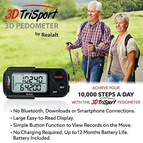Realalt 3DTriSport Pedometer with Clip & Strap, Accurate Step Counter 7.62 cm (3 in) | Tracks Steps, Distance, Calories, Fat Burned thumbnail 6