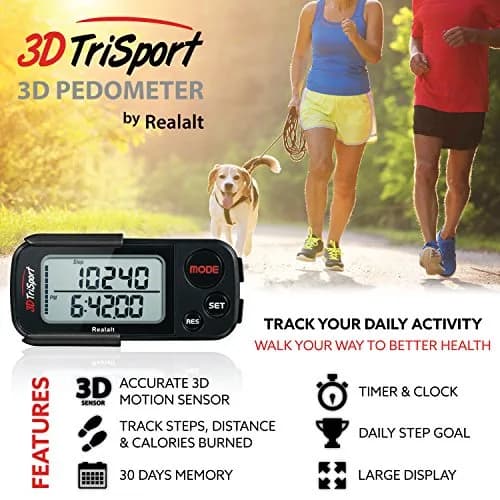 Realalt 3DTriSport Pedometer with Clip & Strap, Accurate Step Counter 7.62 cm (3 in) | Tracks Steps, Distance, Calories, Fat Burned thumbnail 2