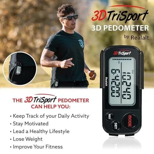 Realalt 3DTriSport Pedometer with Clip & Strap, Accurate Step Counter 7.62 cm (3 in) | Tracks Steps, Distance, Calories, Fat Burned thumbnail 3