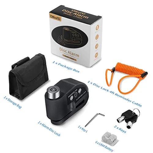YOHOOLYO Black Alarm Disc Lock for Motorcycles & Scooters | 7mm Pin, 110dB Alarm, 5ft Reminder Cable thumbnail 5