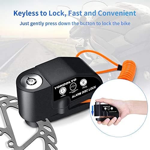 YOHOOLYO Black Alarm Disc Lock for Motorcycles & Scooters | 7mm Pin, 110dB Alarm, 5ft Reminder Cable thumbnail 3