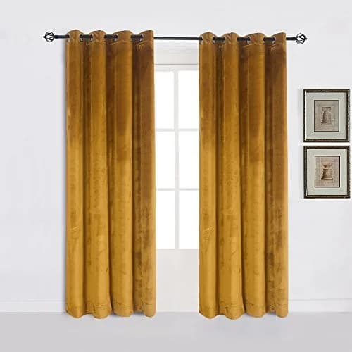 Cherry Home Velvet Curtain Panel Set (52 in x 84 in) | Heavy, Light-Blocking, Energy Efficient — Yellow