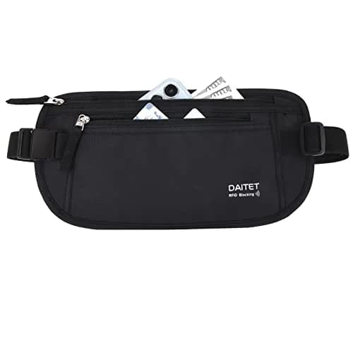 DAITET RFID Blocking Money Belt Passport Holder with Hidden Travel Wallet & Fanny Pack (Black, 27.9 cm x 14 cm) thumbnail 1