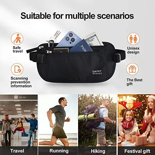 DAITET RFID Blocking Money Belt Passport Holder with Hidden Travel Wallet & Fanny Pack (Black, 27.9 cm x 14 cm) thumbnail 5