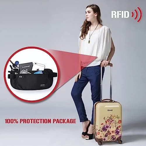 DAITET RFID Blocking Money Belt Passport Holder with Hidden Travel Wallet & Fanny Pack (Black, 27.9 cm x 14 cm) thumbnail 6