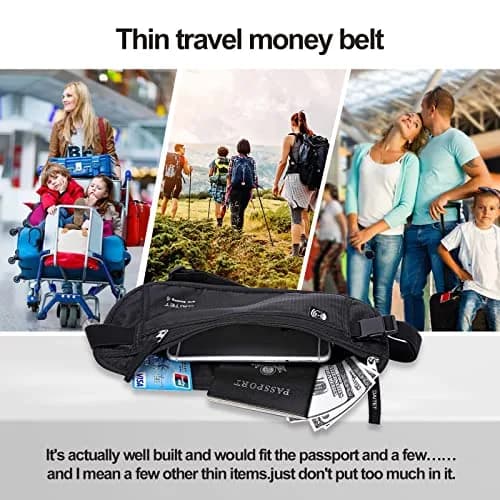 DAITET RFID Blocking Money Belt Passport Holder with Hidden Travel Wallet & Fanny Pack (Black, 27.9 cm x 14 cm) thumbnail 7