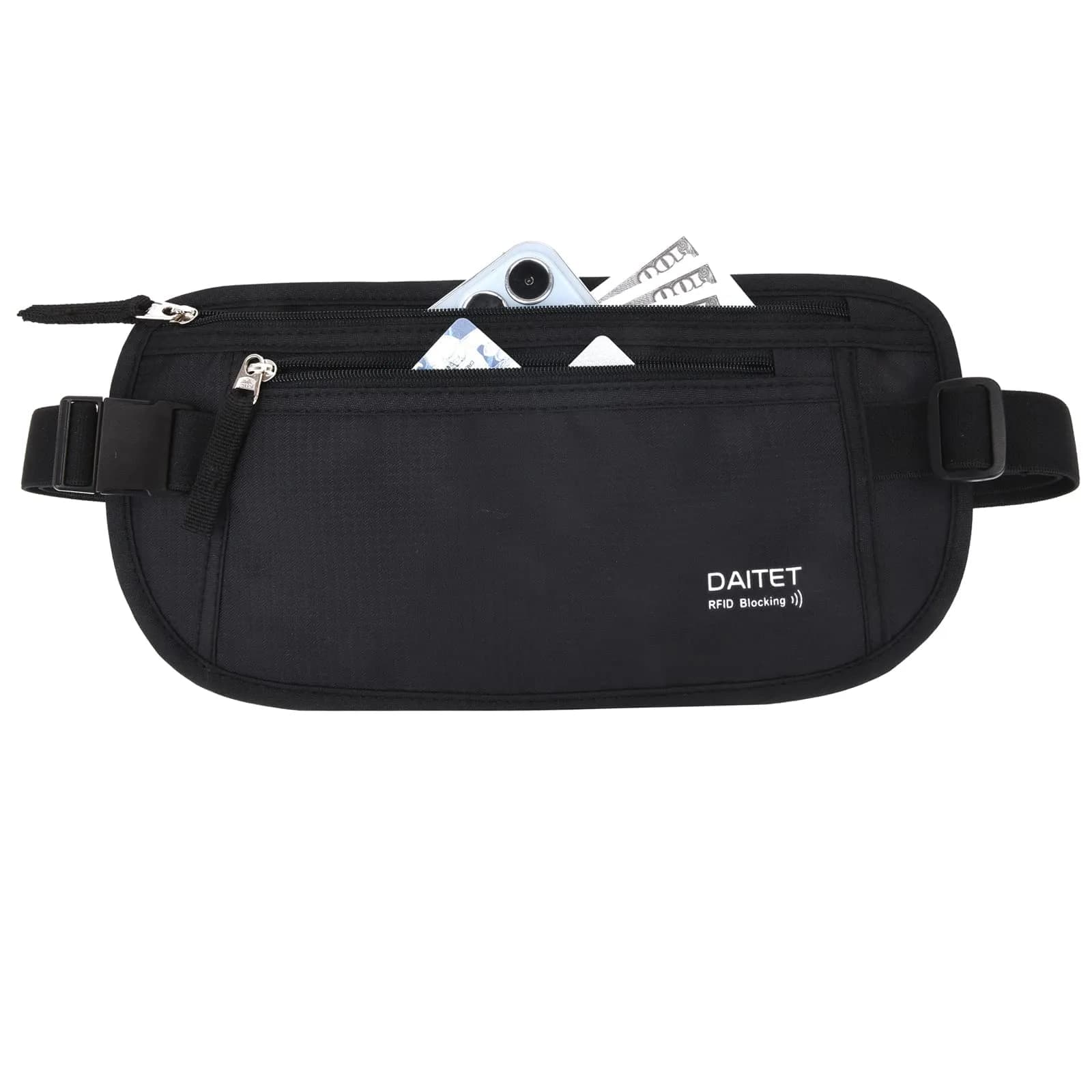 DAITET RFID Blocking Money Belt Passport Holder with Hidden Travel Wallet & Fanny Pack (Black, 27.9 cm x 14 cm) - main product image