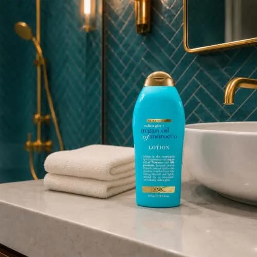 OGX Extra Hydrating Radiant Glow + Argan Oil of Morocco Lotion, 19.5 oz | Nourishing Body Moisturizer for Dry Skin thumbnail 3