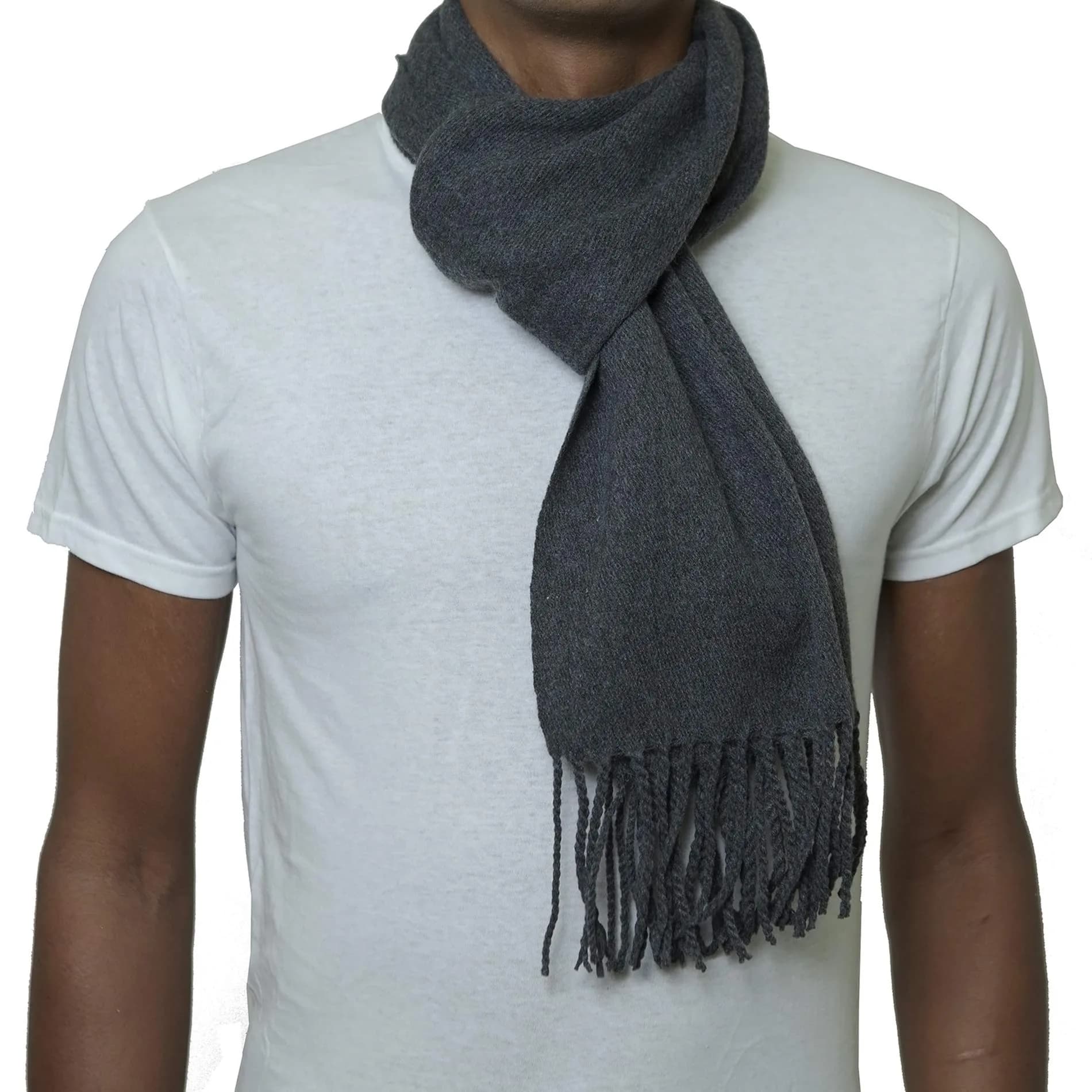 Alpine Swiss Mens Plaid Scarf 80in x 12in | Luxuriously Soft Winter Accessory — Solid Gray