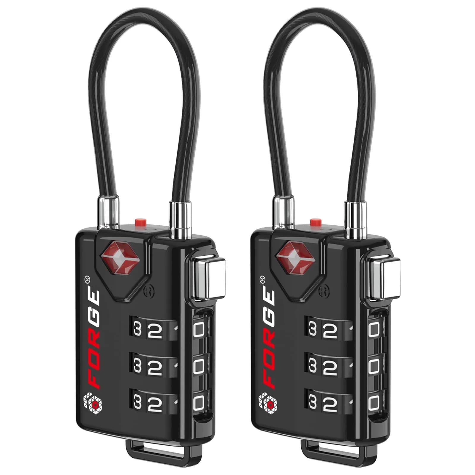 Forge TSA Approved Luggage Locks 2 Pack | Durable Zinc Alloy Body & Flexible Cable