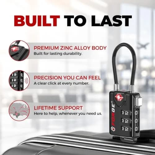 Forge TSA Approved Luggage Locks 2 Pack | Durable Zinc Alloy Body & Flexible Cable thumbnail 4