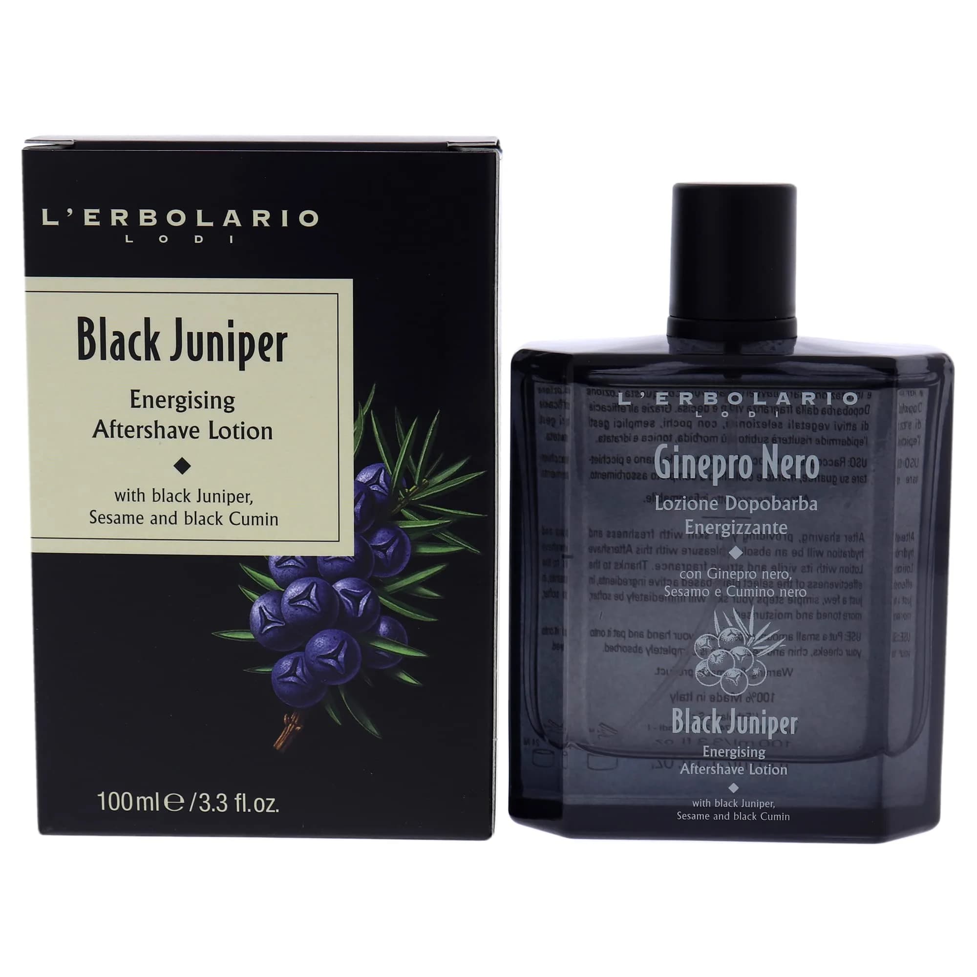 L'Erbolario Black Juniper Energizing After Shave Lotion 100ml (3.3 Fl Oz) | Soothes & Hydrates Post-Shave — Cranberry