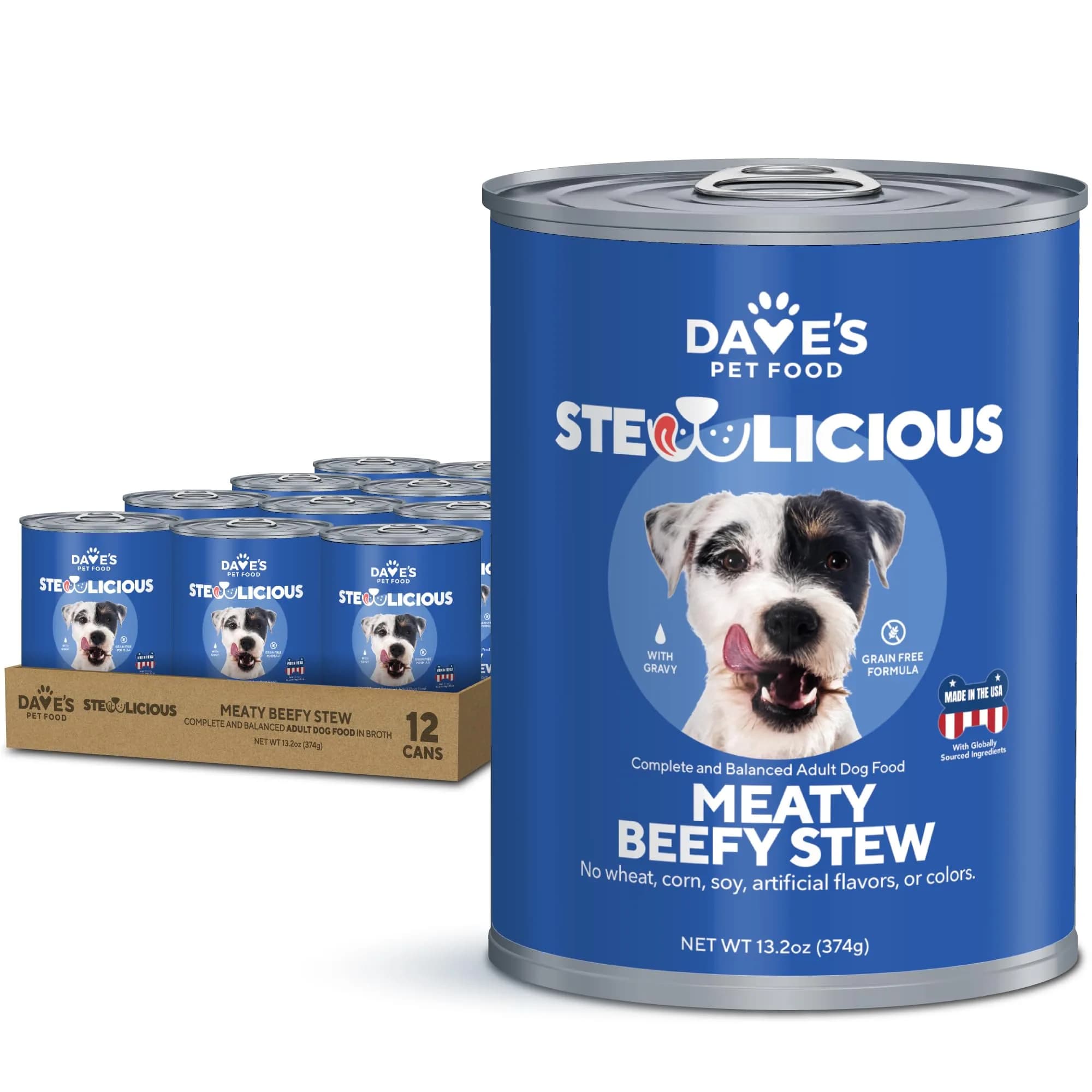 Dave's Pet Food Soft Dog Food, Meaty Beef in Gravy, 13.2 oz | Made in USA, Nutritious & Affordable