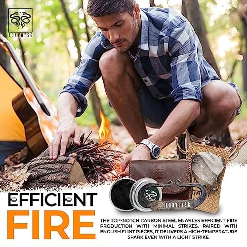 KonvoySG The Artisan Heritage Fire Kit – Hand-Forged Carbon Steel & English Flint | Primitive Firecraft in Leather Pouch thumbnail 2