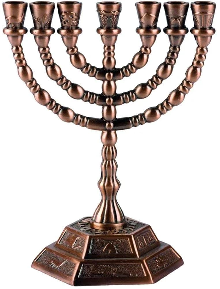 Holy Land Market 7 Branch Menorah, Copper, 5 in, Hexagonal Base thumbnail 1