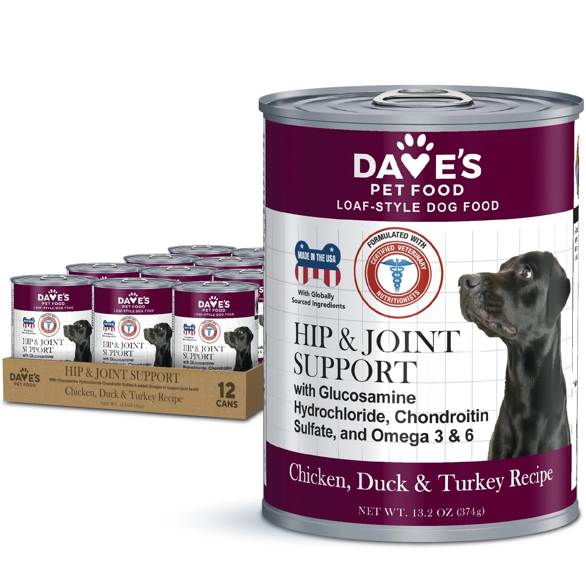 Dave's Pet Food Hip and Joint Support Dog Food, 13.2 oz, 12pk | Supports Mobility & Comfort