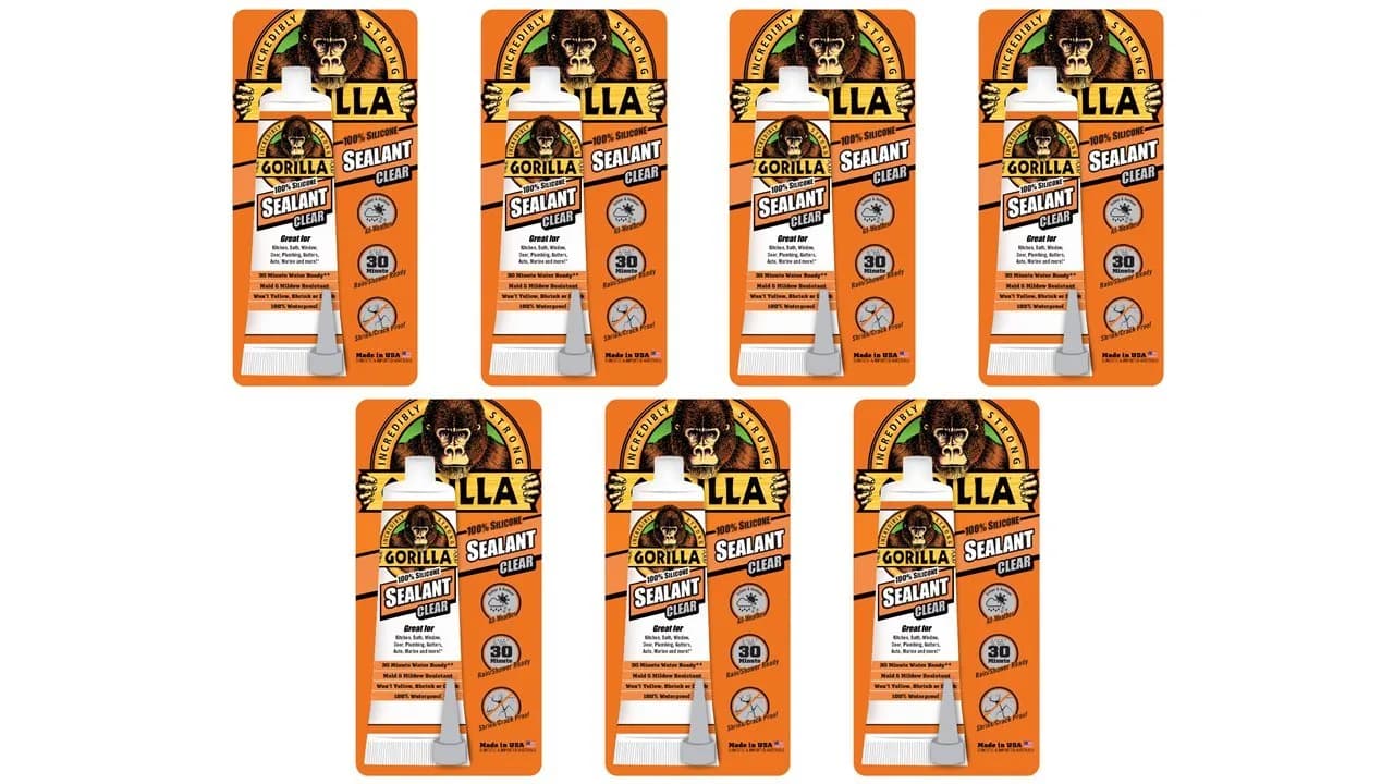 Gorilla Waterproof Caulk & Seal Silicone Sealant, Clear 2.8oz (79g) Squeeze Tube | Pack of 6 - main product image