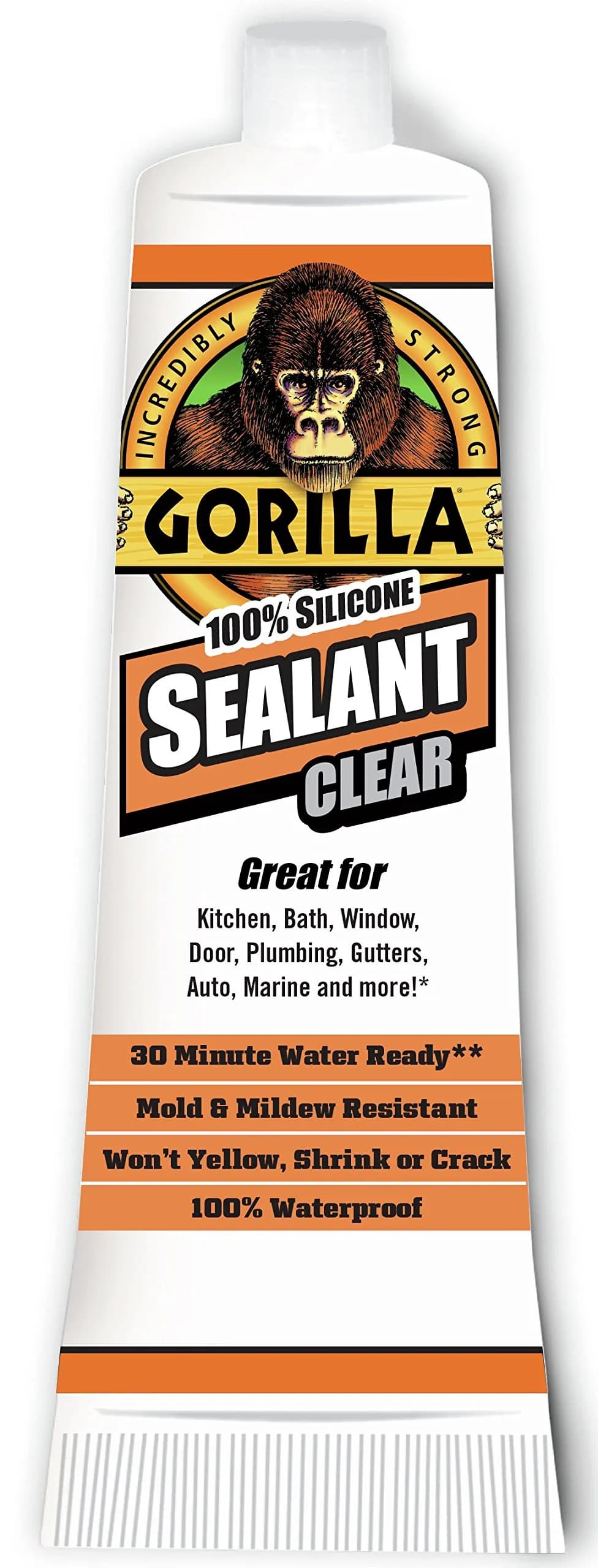 Gorilla Waterproof Caulk & Seal Silicone Sealant, Clear 2.8oz (79g) Squeeze Tube | Pack of 6 - view 2