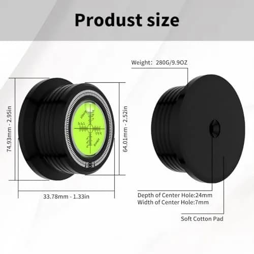 Viborg LP528B Record Weight 280g (9.9 oz) | Black HiFi 3-in-1 Vinyl Clamp with Bubble Level thumbnail 2