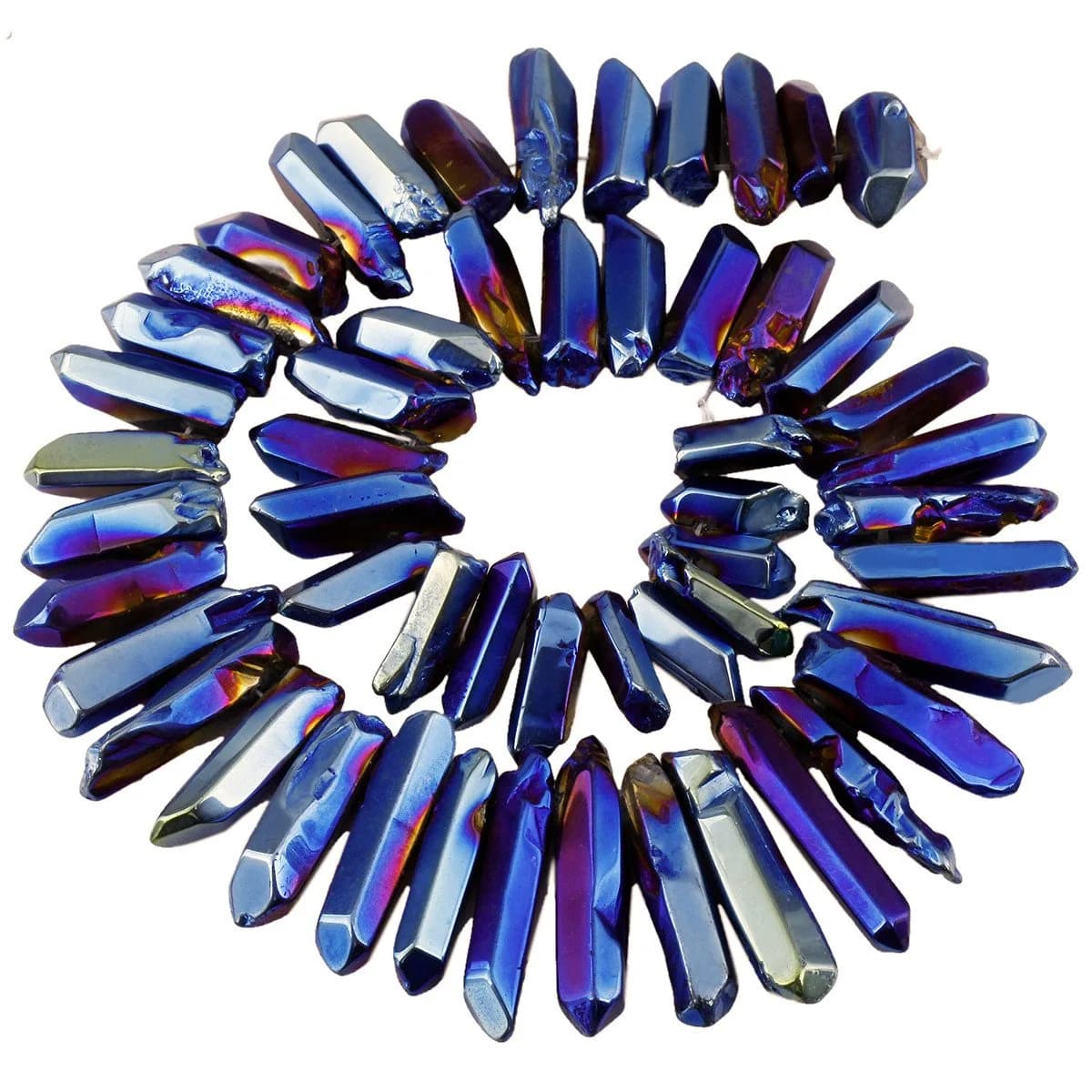 SUNYIK Deep Blue Titanium Coated Crystal Points Quartz 15 inch Strand | Chakra Healing & Jewelry Making - main product image