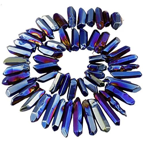 SUNYIK Deep Blue Titanium Coated Crystal Points Quartz 15 inch Strand | Chakra Healing & Jewelry Making thumbnail 1