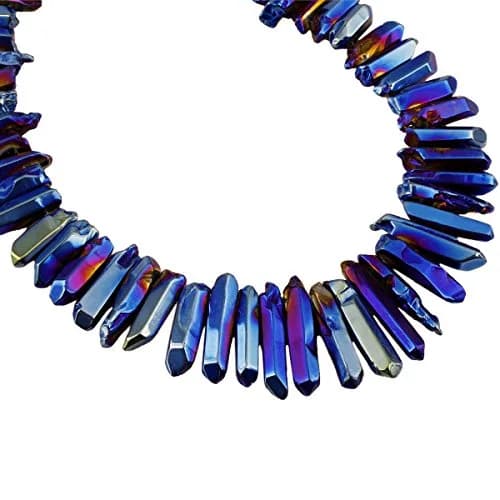 SUNYIK Deep Blue Titanium Coated Crystal Points Quartz 15 inch Strand | Chakra Healing & Jewelry Making thumbnail 6