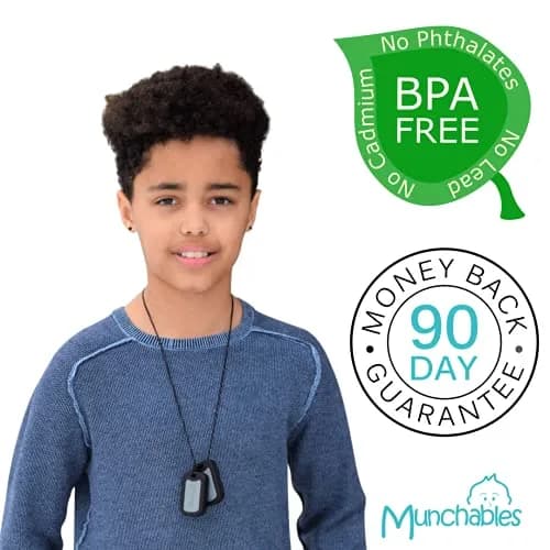 Munchables Military Dog Tags Sensory Chew Necklace (Navy) | Safe Food Grade Silicone, Autism & ADHD Aid, Stylish Chewelry for Kids & Adults thumbnail 2