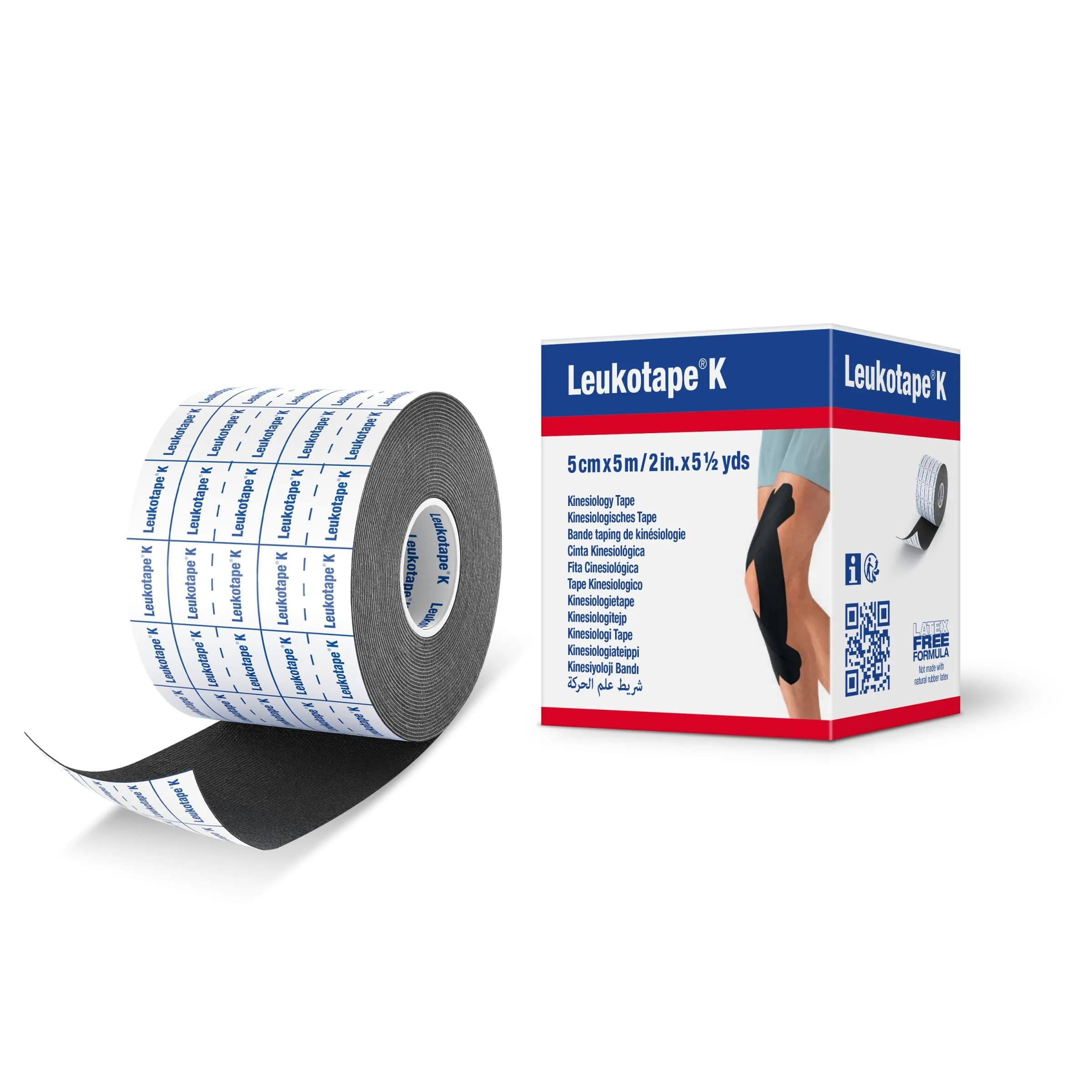 Leukotape K Kinesiology Tape – Water-Resistant, Skin-Friendly, Up to 9 Days Support, 2 in x 5 yds, Black, 5 Rolls