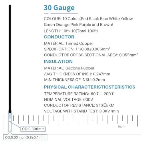 BNTECHGO 30 AWG Silicone Wire Kit - 10 Colors, 10ft Each - 30 Strands thumbnail 2
