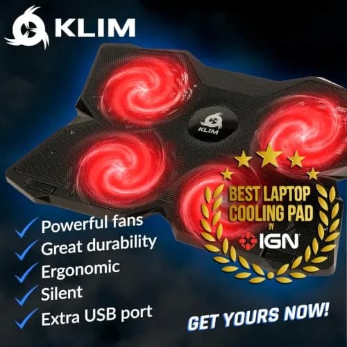 KLIM Wind Laptop Cooling Pad Support 11-17 Inch Laptops | Powerful, Quiet, Slim Design thumbnail 2